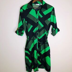 New York & Co. Black and Multi Green Dress with Pockets. Size Medium